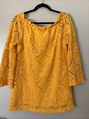 PrettyLittleThing Mustard Yellow Crochet Off-Shoulder Tunic